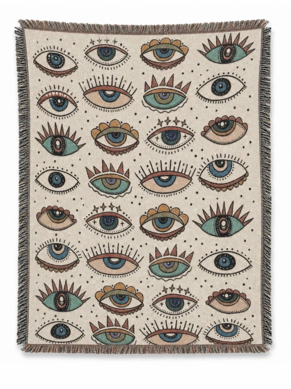 NWT Boho Evil Eye Woven Throw Blanket Reversible Fringe 63x51 Celestial MCM